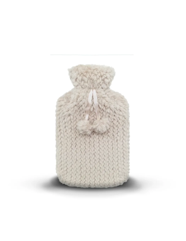 Bouillotte fourrure pompon blanche